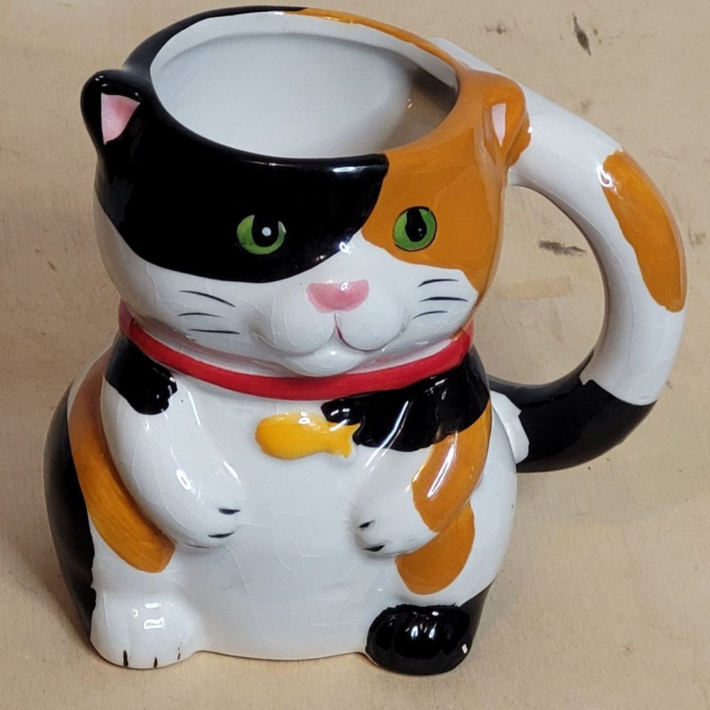 Pier 1 Imports Cat Mouse Mug Dolomite Calico Ceramic Crazing